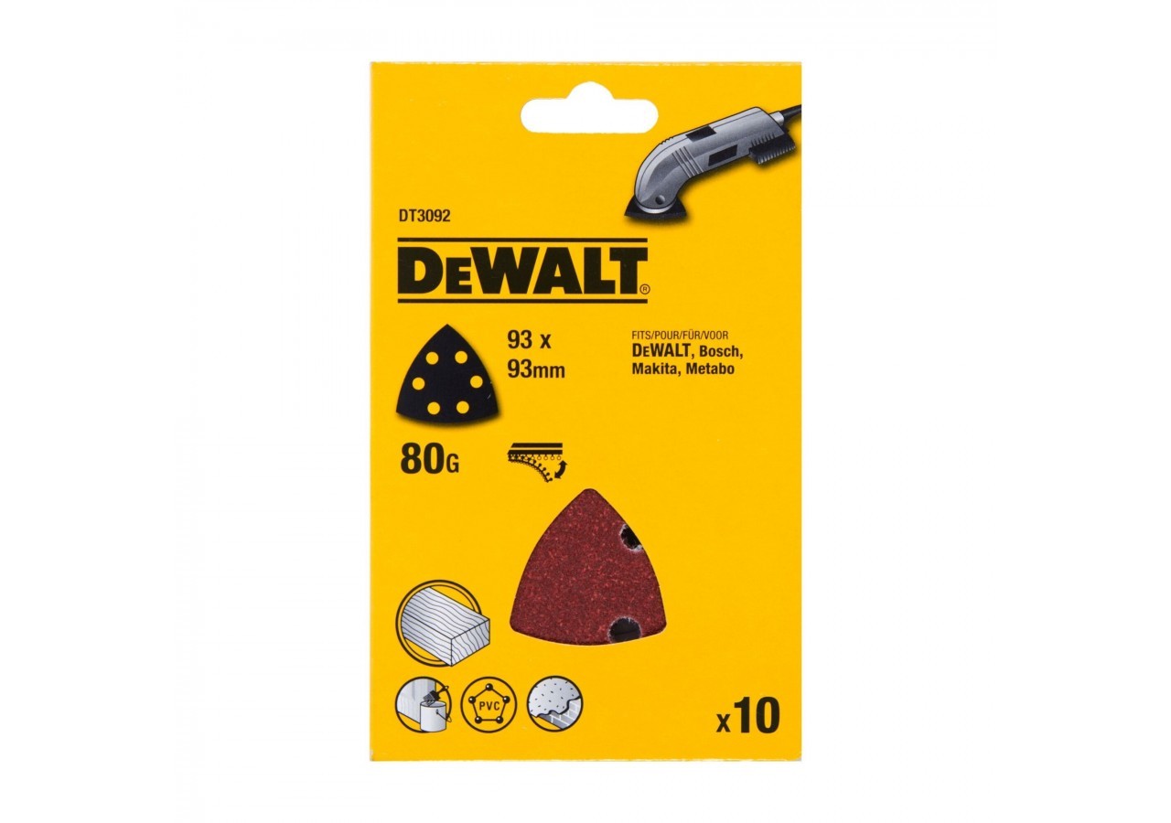 Abrasif velcro pour ponceuses delta velcro grain 80 - 6 perforations 93x93mm - DT3092-QZ - Dewalt