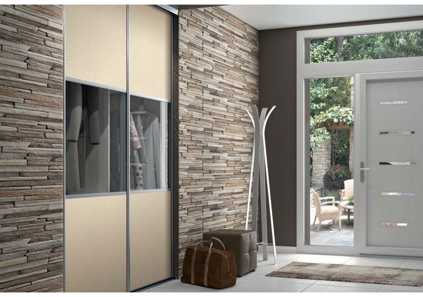 Façade de placard coulissante 2 portes Opale en effet cuir - Kazed : Confort'Mat