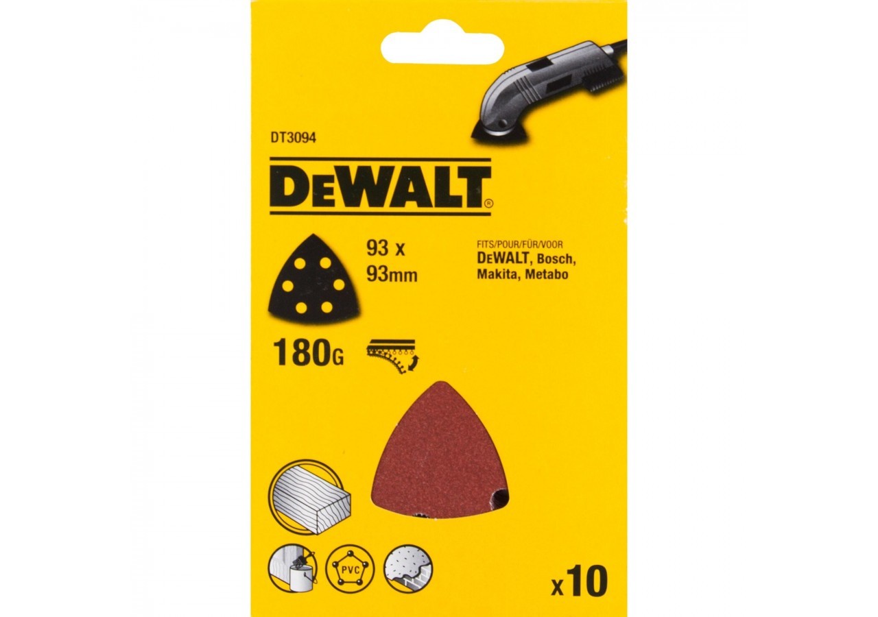 Abrasif velcro pour ponceuses delta velcro grain 180 - 6 perforations 93x93mm - DT3094-QZ - Dewalt