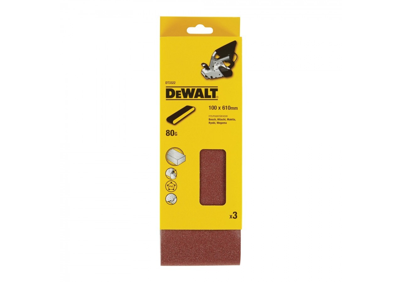 Abrasif pour ponceuses a bande - multi-usages pour bois / peinture / métal grain 80 100x610mm - DT3322-QZ - Dewalt