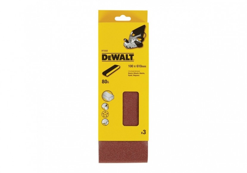 Abrasif pour ponceuses a bande - multi-usages pour bois / peinture / métal grain 80 100x610mm - DT3322-QZ - Dewalt Abrasif pour ponceuses a bande - multi-usages pour bois / peinture / métal grain 80 100x610mm - DT3322-QZ - Dewalt