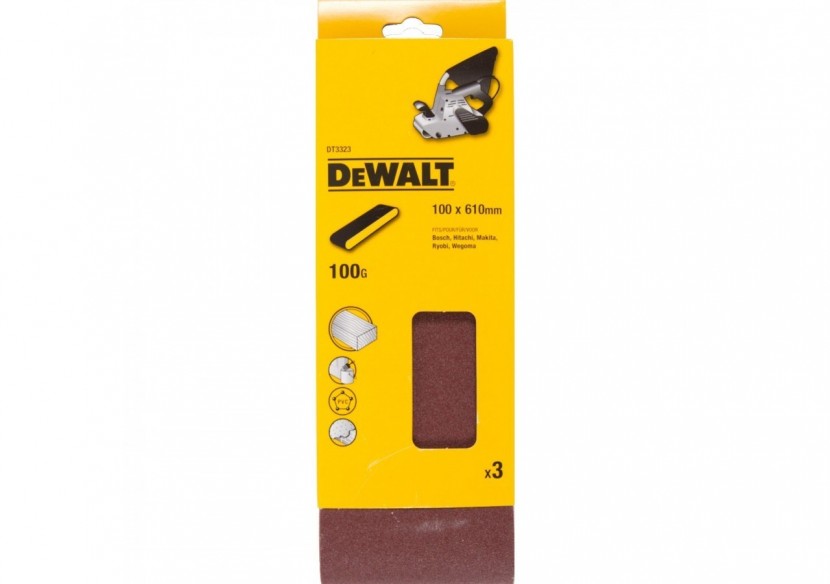 Abrasif pour ponceuses a bande - multi-usages pour bois / peinture / métal grain 100 100x610mm - DT3323-QZ - Dewalt Abrasif pour ponceuses a bande - multi-usages pour bois / peinture / métal grain 100 100x610mm - DT3323-QZ - Dewalt