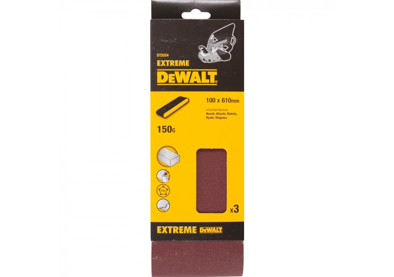 Abrasif pour ponceuses a bande - multi-usages pour bois / peinture / métal grain 150 100x610mm - DT3324-QZ - Dewalt