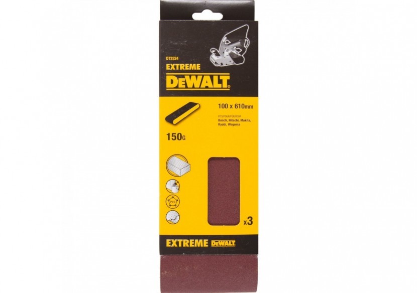 Abrasif pour ponceuses a bande - multi-usages pour bois / peinture / métal grain 150 100x610mm - DT3324-QZ - Dewalt Abrasif pour ponceuses a bande - multi-usages pour bois / peinture / métal grain 150 100x610mm - DT3324-QZ - Dewalt