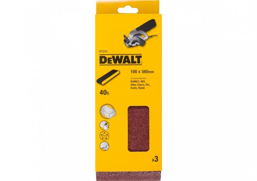 Abrasif pour ponceuses a bande - multi-usages pour bois / peinture / métal grain 40 100x560mm - DT3312-QZ - Dewalt Abrasif pour ponceuses a bande - multi-usages pour bois / peinture / métal grain 40 100x560mm - DT3312-QZ - Dewalt