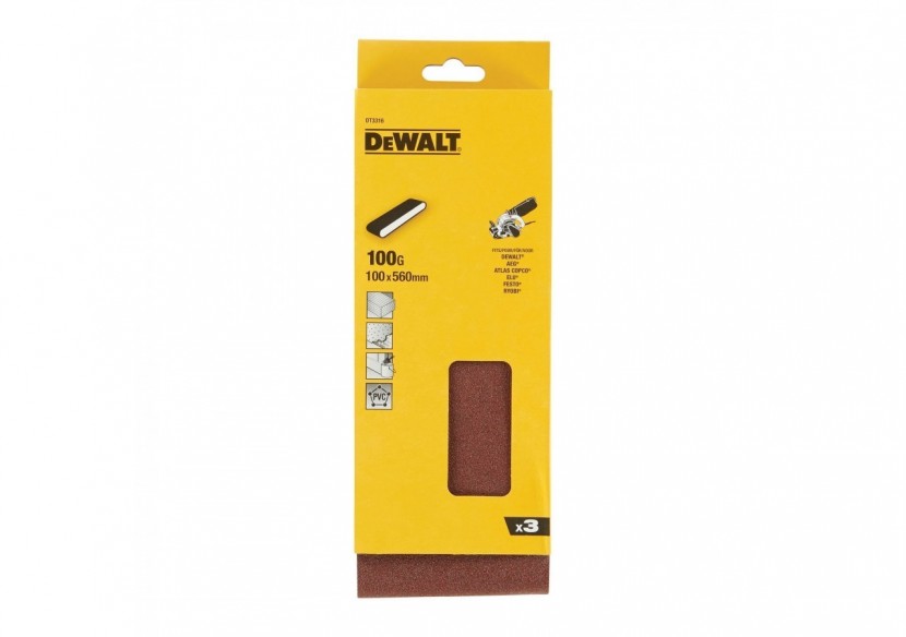 Abrasif pour ponceuses a bande - multi-usages pour bois / peinture / métal grain 100 100x560mm - DT3316-QZ - Dewalt Abrasif pour ponceuses a bande - multi-usages pour bois / peinture / métal grain 100 100x560mm - DT3316-QZ - Dewalt