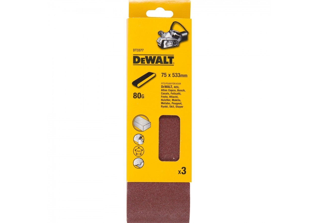 Abrasif pour ponceuses a bande - multi-usages pour bois / peinture / métal grain 80 75x533mm - DT3377-QZ - Dewalt
