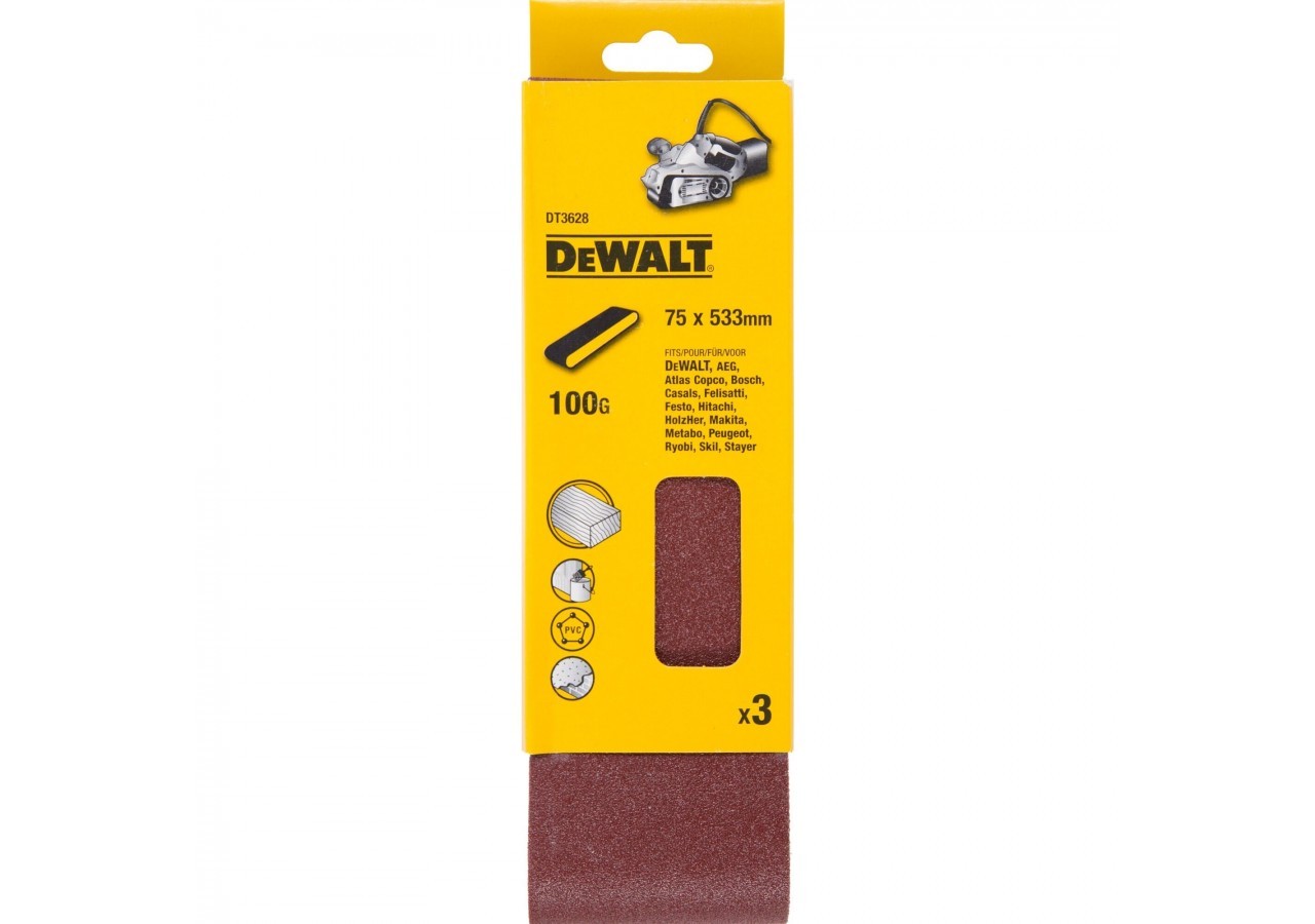 Abrasif pour ponceuses a bande - multi-usages pour bois / peinture / métal grain 100 75x533mm - DT3628-QZ - Dewalt
