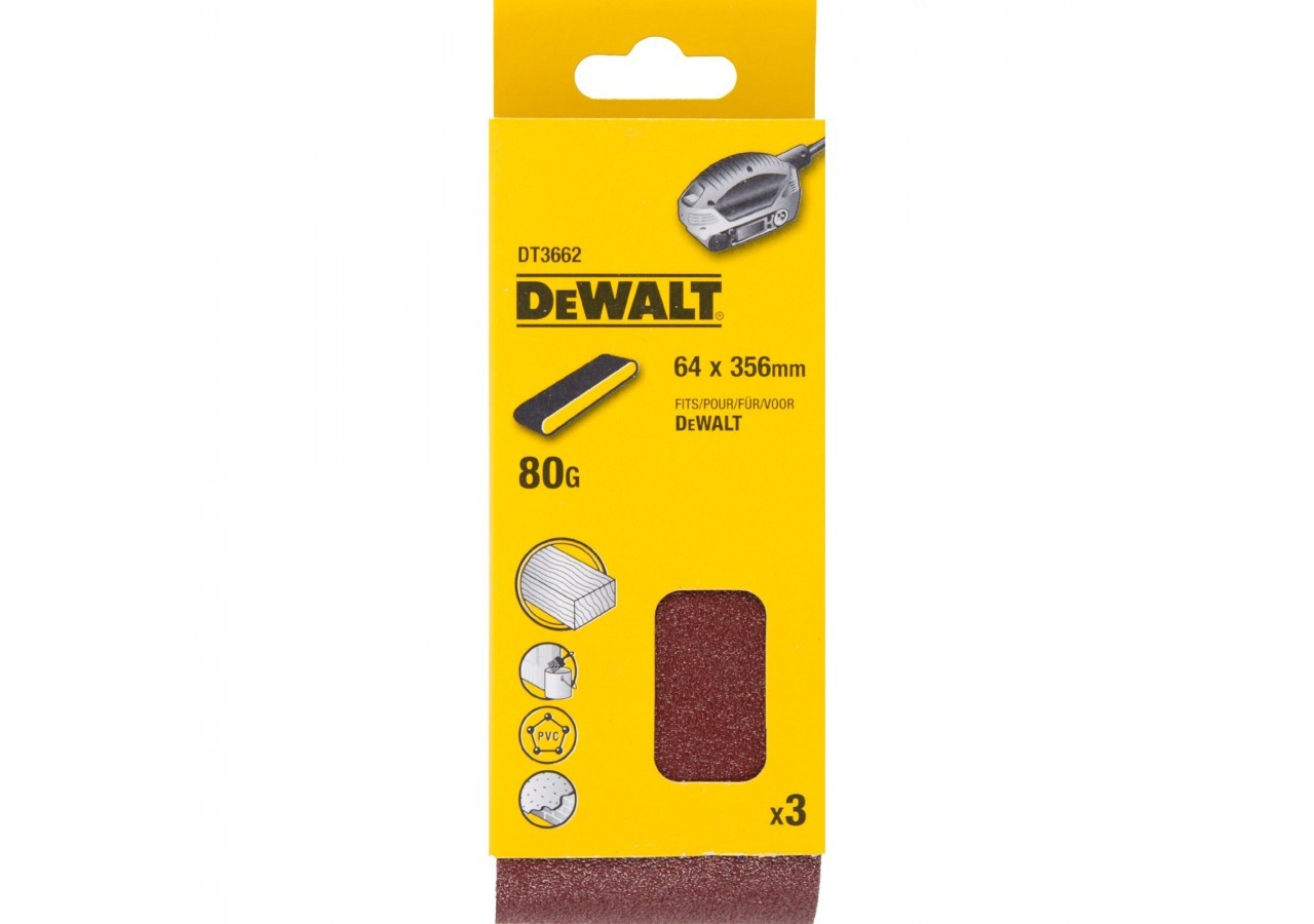 Abrasif pour ponceuses a bande compacte grain 80 64x356mm - DT3662-QZ - Dewalt
