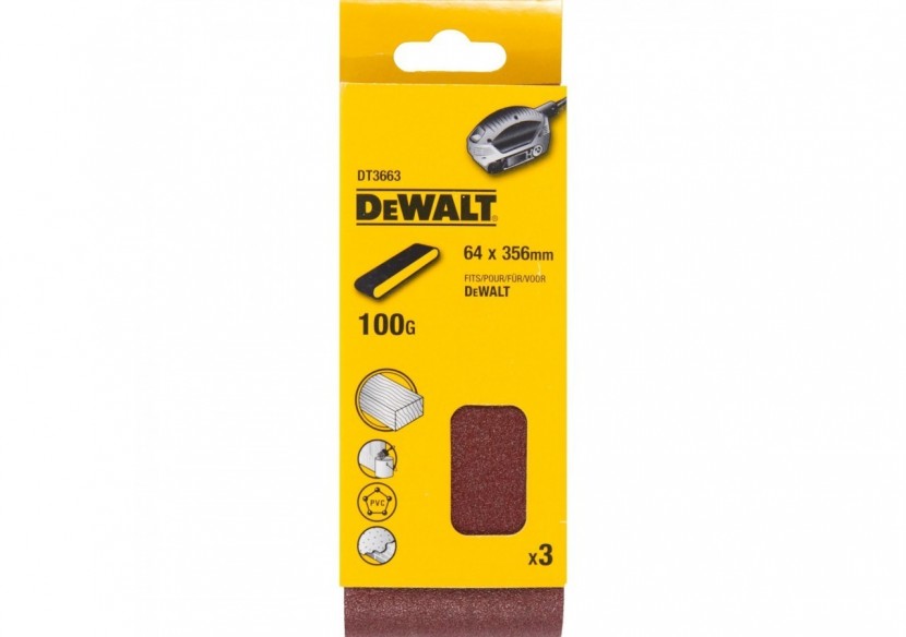 Abrasif pour ponceuses a bande compacte grain 100 64x356mm - DT3663-QZ - Dewalt Abrasif pour ponceuses a bande compacte grain 100 64x356mm - DT3663-QZ - Dewalt