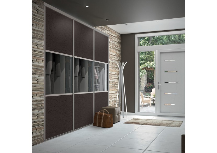 Façade de placard coulissante 3 portes Opale en effet cuir - Kazed : Confort'Mat