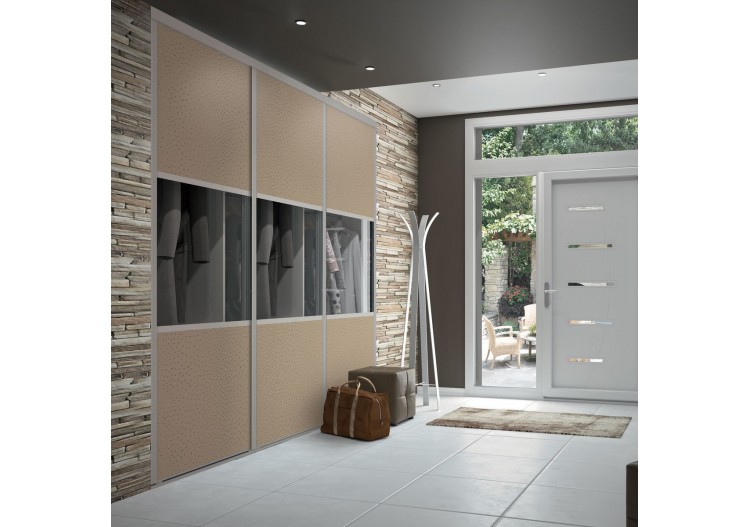 Façade de placard coulissante 3 portes Opale en effet cuir - Kazed : Confort'Mat 2