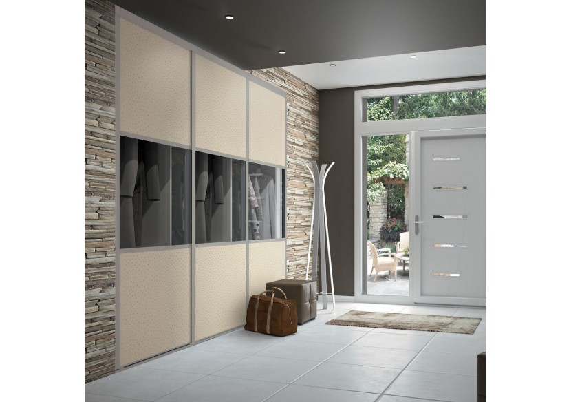 Façade de placard coulissante 3 portes Opale en effet cuir - Kazed : Confort'Mat