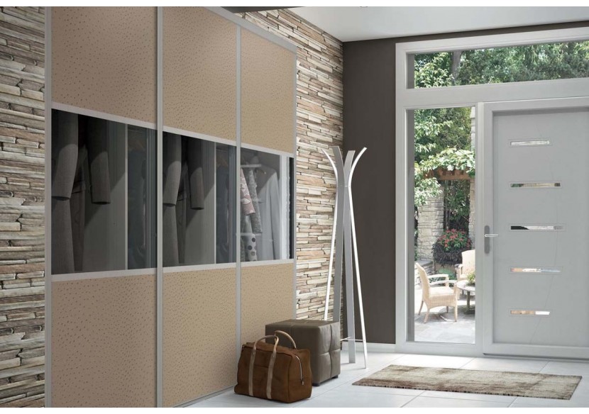 Façade de placard coulissante 3 portes Opale en effet cuir - Kazed : Confort'Mat