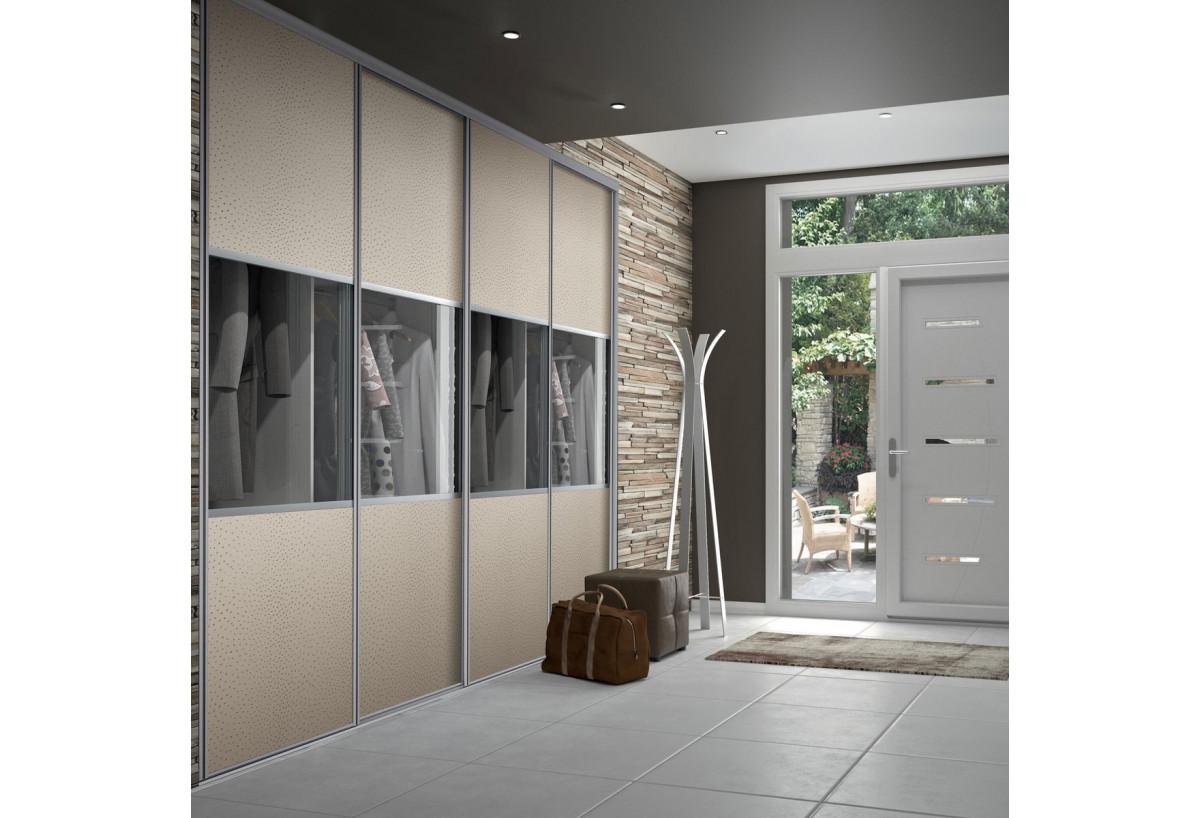 Façade de placard coulissante 4 portes Opale en effet cuir - Kazed : Confort'Mat