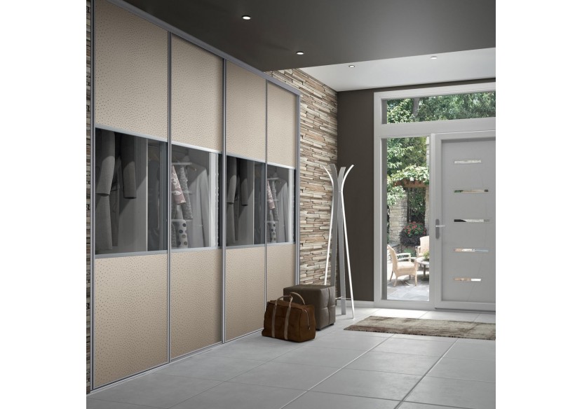 Façade de placard coulissante 4 portes Opale en effet cuir - Kazed : Confort'Mat