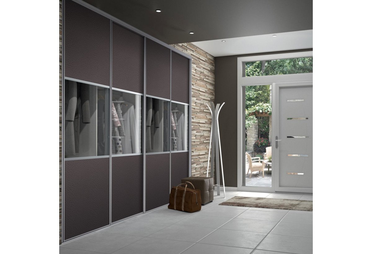 Façade de placard coulissante 4 portes Opale en effet cuir - Kazed : Confort'Mat