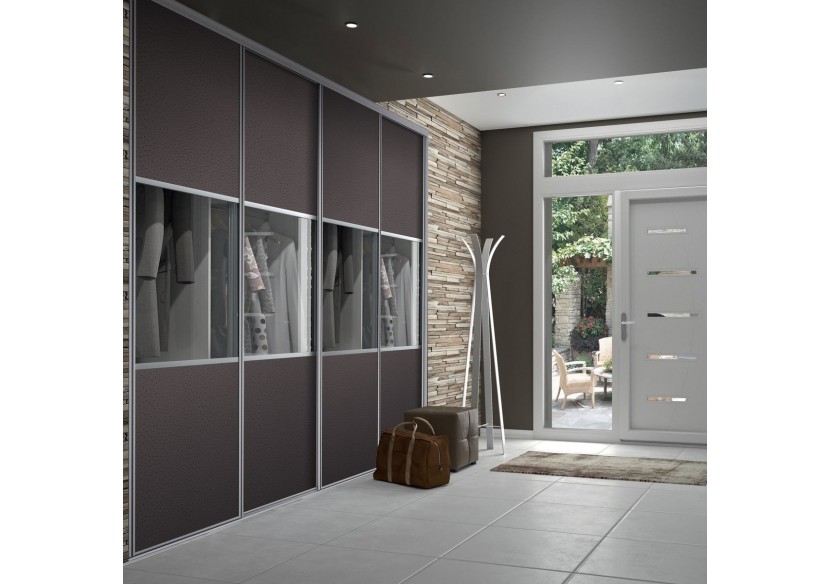 Façade de placard coulissante 4 portes Opale en effet cuir - Kazed : Confort'Mat