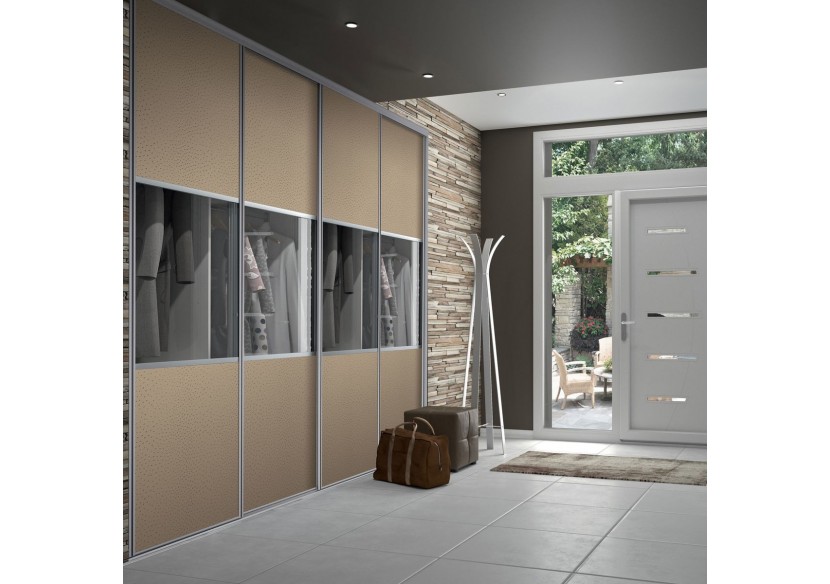 Façade de placard coulissante 4 portes Opale en effet cuir - Kazed : Confort'Mat