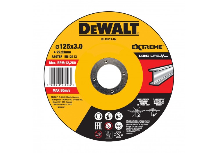 Disque À Tronçonner Le Métal 125X22.2mm, Épaisseur 2.8mm, Moyeu Déporté - DT43911-QZ - Dewalt