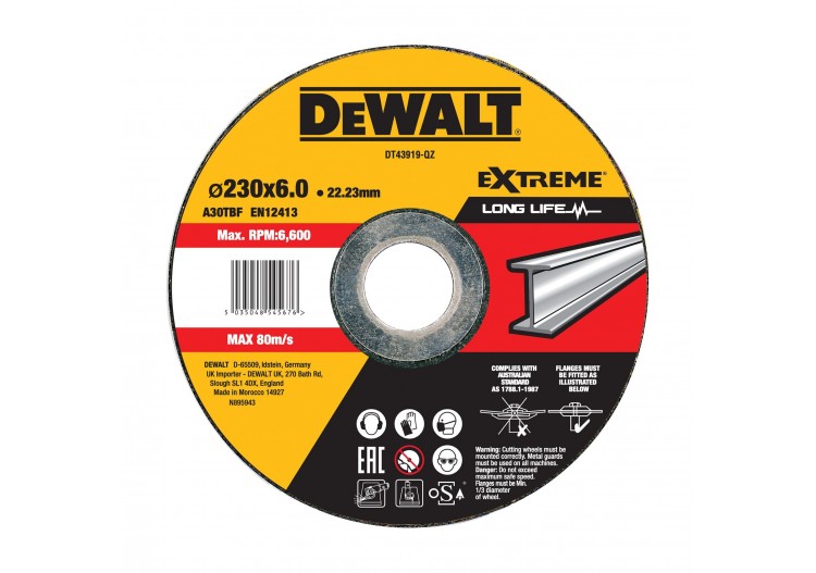 Disque À Meuler Le Métal 230X22.2mm, Épaisseur 6mm, Moyeu Déporté - DT43919-QZ - Dewalt