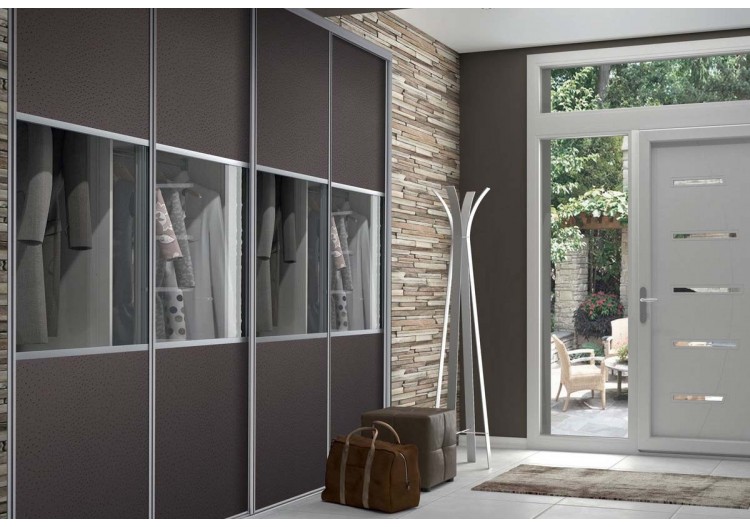 Façade de placard coulissante 4 portes Opale en effet cuir - Kazed : Confort'Mat