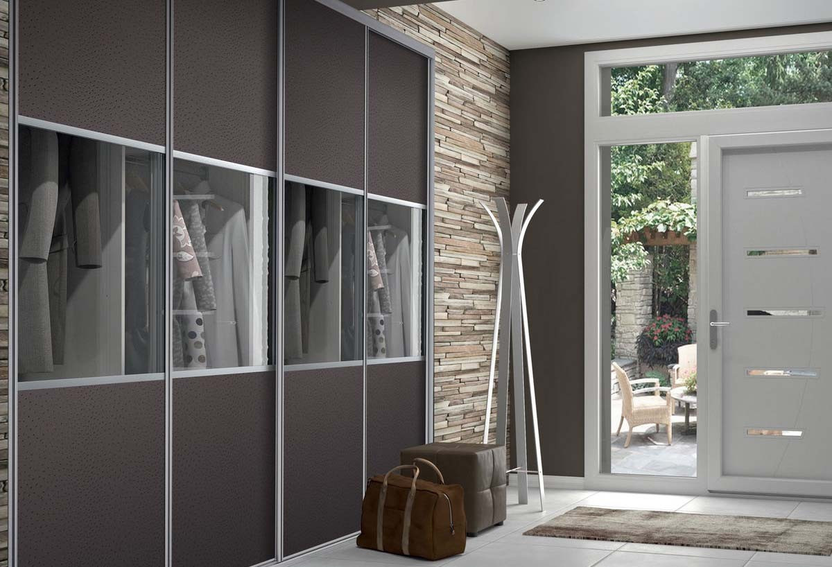 Façade de placard coulissante 4 portes Opale en effet cuir - Kazed : Confort'Mat