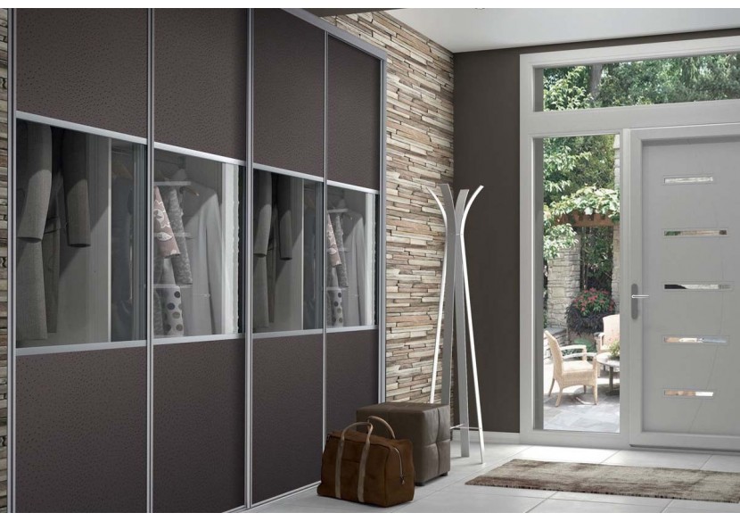 Façade de placard coulissante 4 portes Opale en effet cuir - Kazed : Confort'Mat