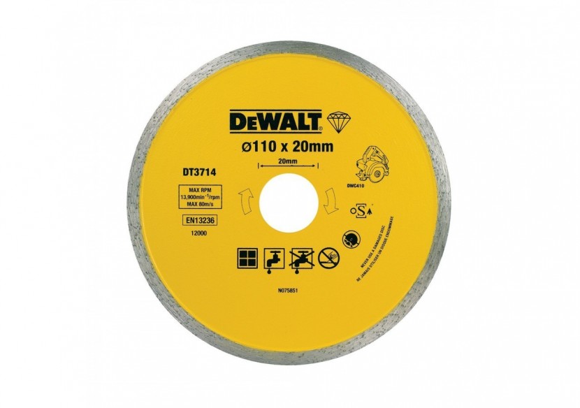 Disque pour scie à carrelage portative DWC410 pour applications générales à sec ou à l'eau 110x20mm - DT3714-QZ - Dewalt Disque pour scie à carrelage portative DWC410 pour applications générales à sec ou à l'eau 110x20mm - DT3714-QZ - Dewalt