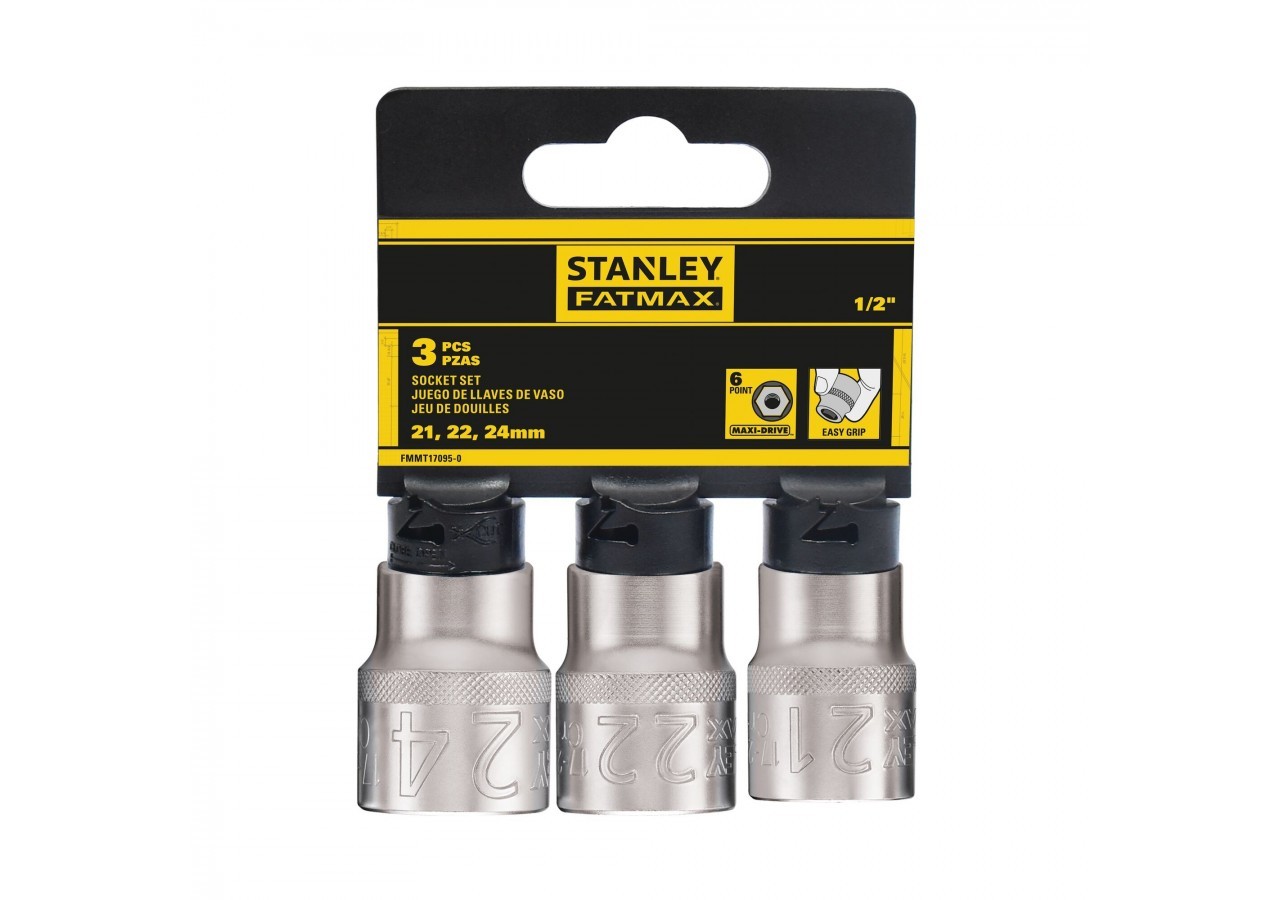 JEU DE DOUILLES 1/2" 6 PANS 21-22- 24 MM FATMAX - 3 PIECES - FMMT17095-0 - Stanley