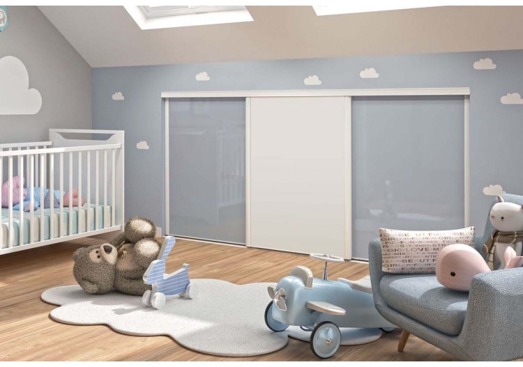 Façade de placard coulissante 3 portes Hugo verre laqué et mélaminé blanc mat - Kazed : Confort'Mat