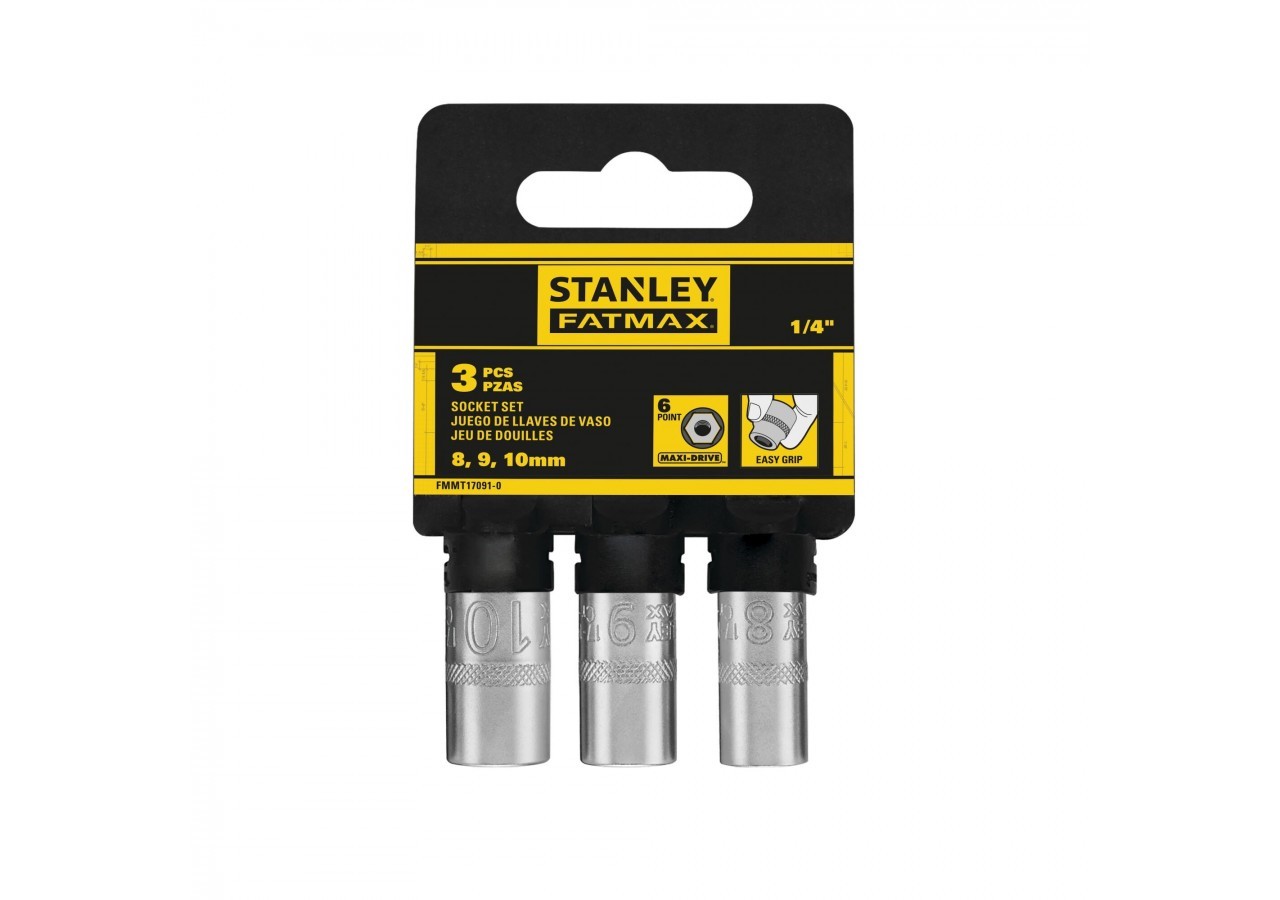 JEU DE DOUILLES 1/4" 6 PANS 8-9-10 MM FATMAX - 3 PIECES - FMMT17091-0 - Stanley