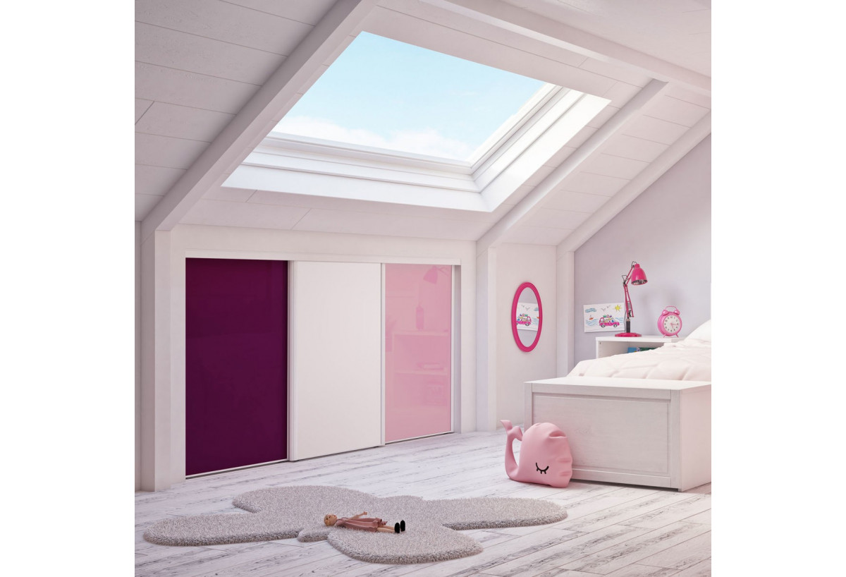 Façade de placard coulissante 3 portes Lola verre laqué et mélaminé - Kazed : Confort'Mat