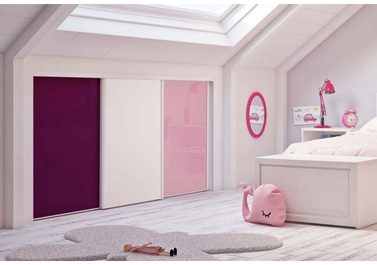 Façade de placard coulissante 3 portes Lola verre laqué et mélaminé - Kazed : Confort'Mat