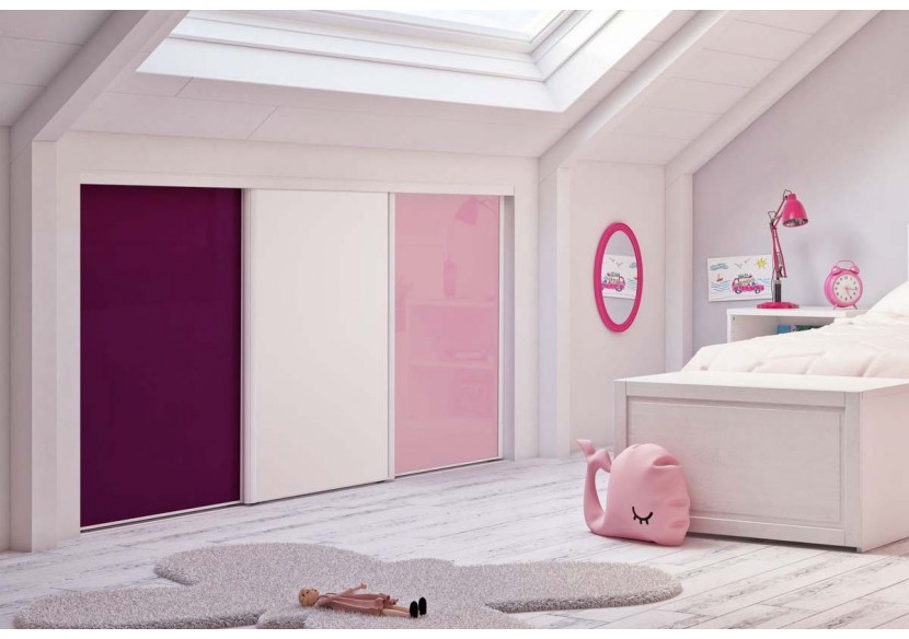 Façade de placard coulissante 3 portes Lola verre laqué et mélaminé - Kazed : Confort'Mat