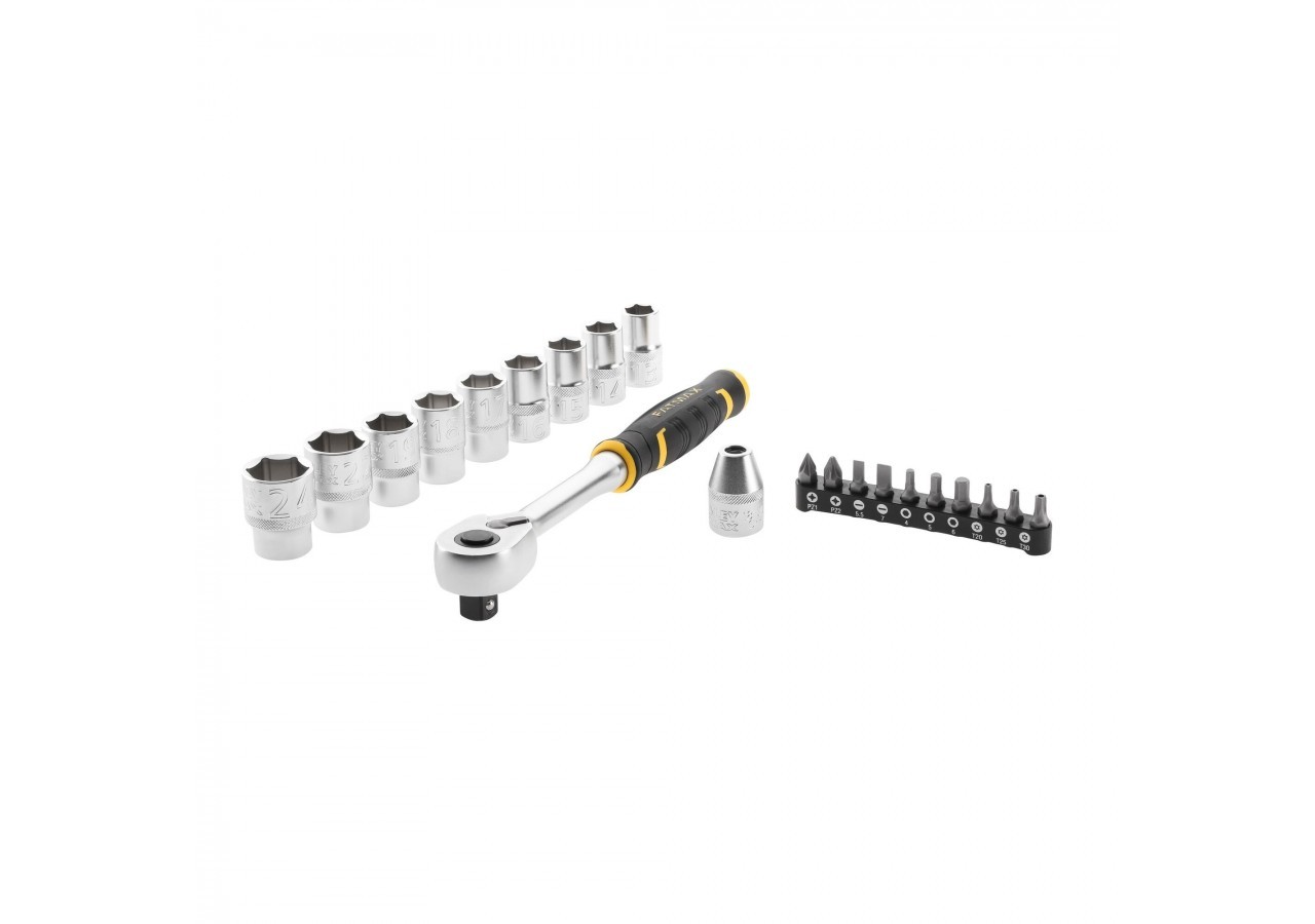 CLIQUET 120 DENTS ½’’ FATMAX + 9 DOUILLES + 10 EMBOUTS + PORTE- EMBOUT – 21 PCS - FMMT82681-0 - Stanley