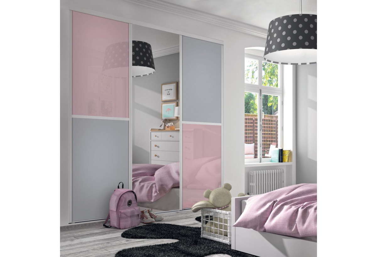 Façade de placard coulissante 3 portes Victoria en verre laqué et mélaminé - Kazed : Confort'Mat