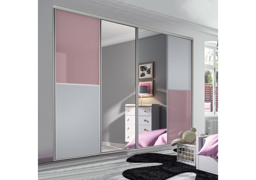 Façade de placard coulissante 4 portes Victoria en verre laqué et mélaminé - Kazed : Confort'Mat