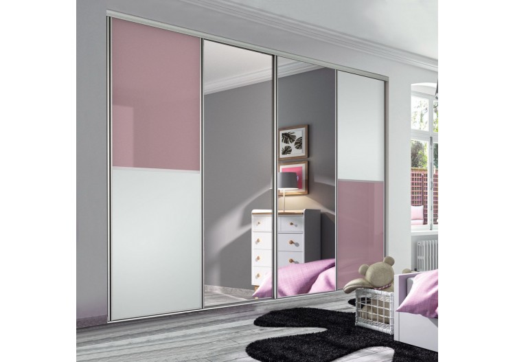 Façade de placard coulissante 4 portes Victoria en verre laqué et mélaminé - Kazed : Confort'Mat 2