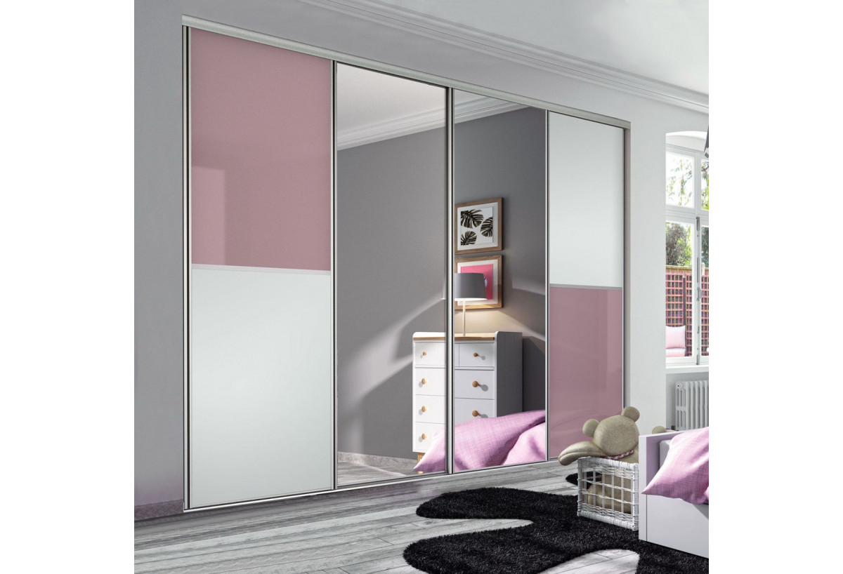 Façade de placard coulissante 4 portes Victoria en verre laqué et mélaminé - Kazed : Confort'Mat