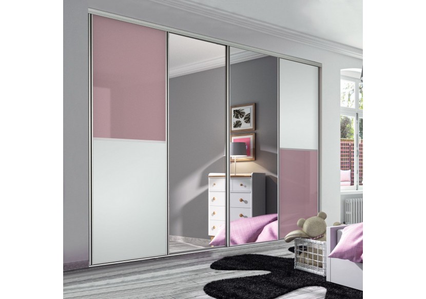 Façade de placard coulissante 4 portes Victoria en verre laqué et mélaminé - Kazed : Confort'Mat