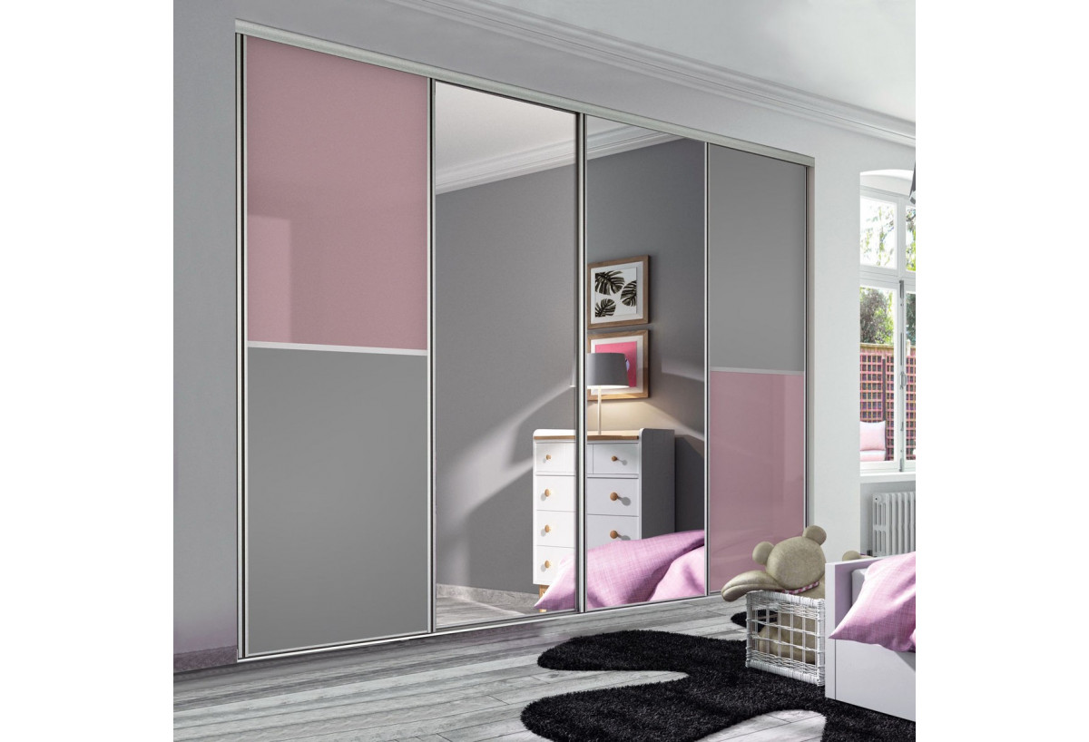 Façade de placard coulissante 4 portes Victoria en verre laqué et mélaminé - Kazed : Confort'Mat
