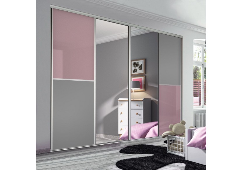 Façade de placard coulissante 4 portes Victoria en verre laqué et mélaminé - Kazed : Confort'Mat