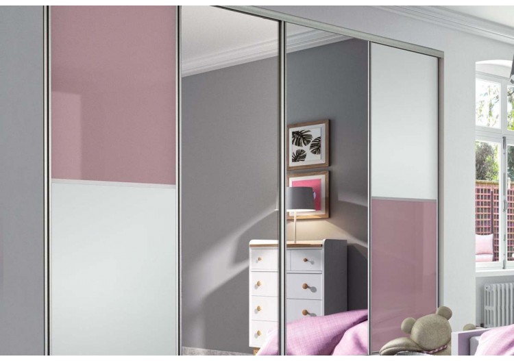 Façade de placard coulissante 4 portes Victoria en verre laqué et mélaminé - Kazed : Confort'Mat