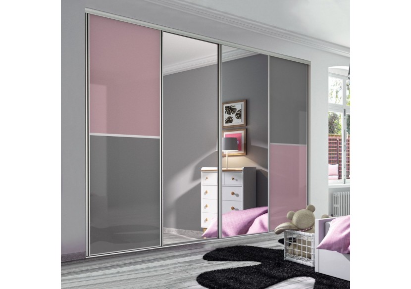 Façade de placard coulissante 4 portes Victoria en verre laqué - Kazed : Confort'Mat