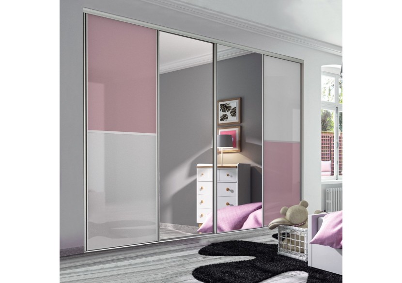 Façade de placard coulissante 4 portes Victoria en verre laqué - Kazed : Confort'Mat