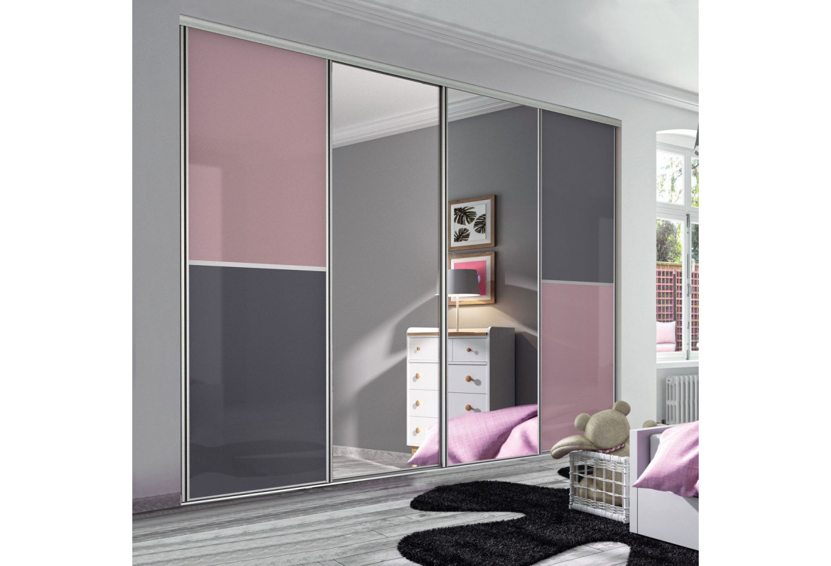Façade de placard coulissante 4 portes Victoria en verre laqué - Kazed : Confort'Mat