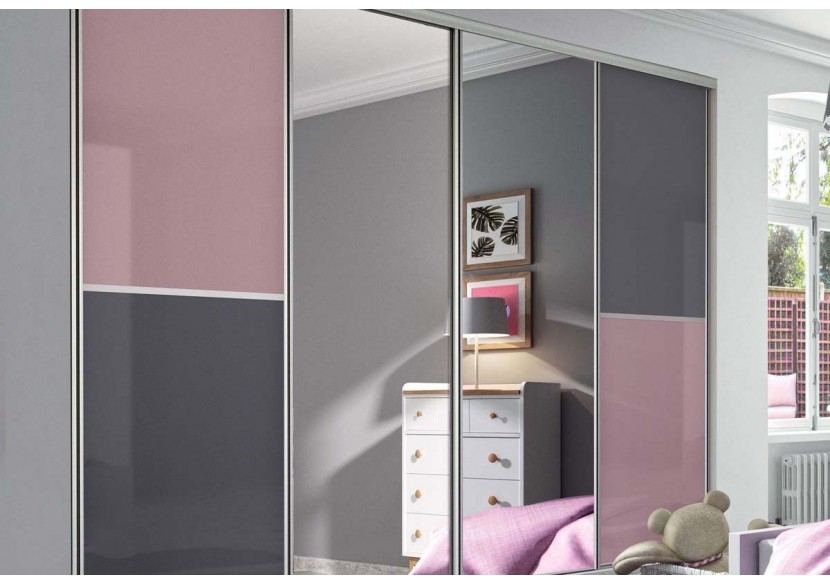 Façade de placard coulissante 4 portes Victoria en verre laqué - Kazed : Confort'Mat