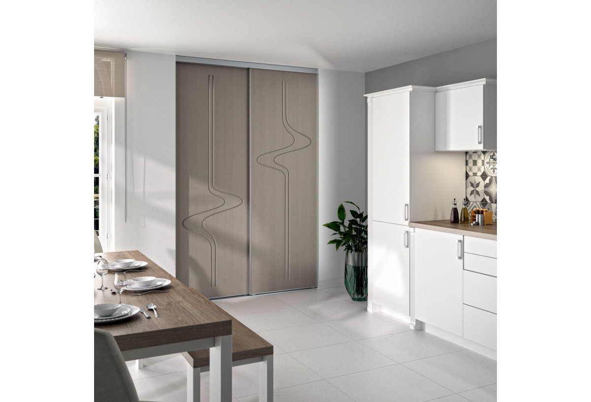 Façade de placard coulissante 2 portes Macchiato graphic argile glacé - Kazed : Confort'Mat