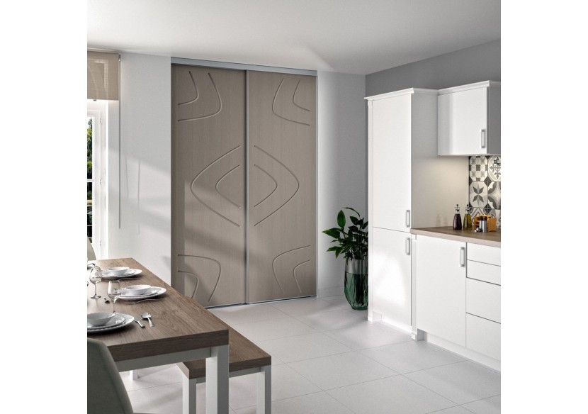 Façade de placard coulissante 2 portes Macchiato graphic argile glacé - Kazed : Confort'Mat